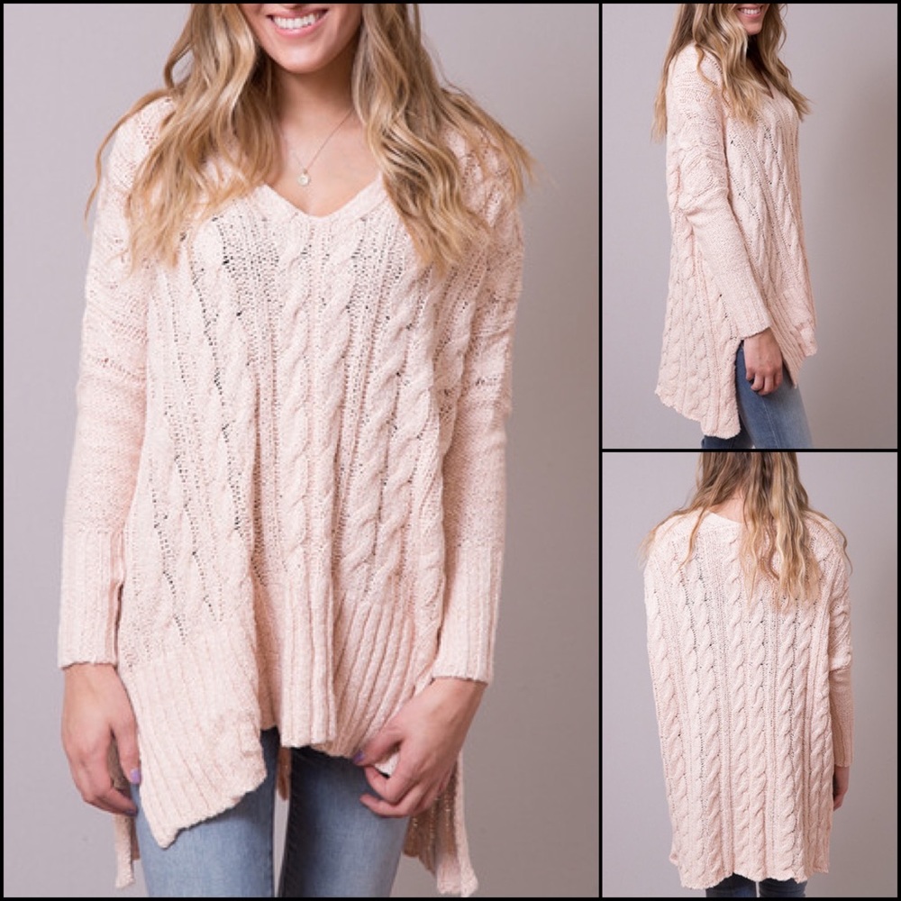 Free People Cream V-Neck Cable Knit Dolman Sleeve Sweater - Picture 3 of 10